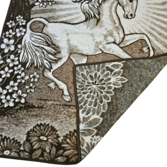 Vintage Cannon Ibena Unicorn Blanket Reversible Brown Soft Made In Greece 57x77" - Picture 3 of 10